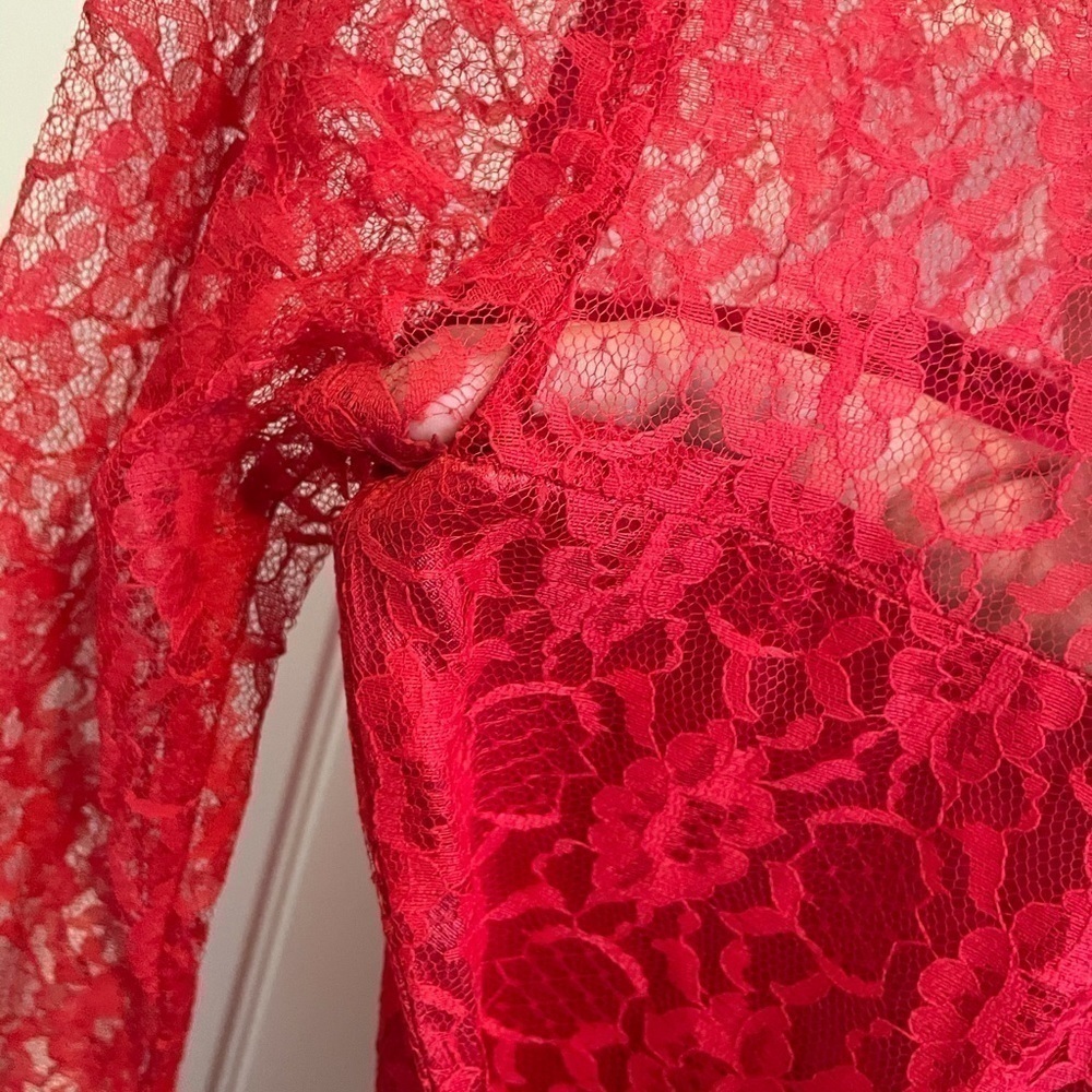 Gunne Sax vintage red lace peplum high neck dress - Picture 9 of 16